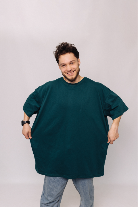 Мужская Темно-зеленая Изумрудная футболка Большого размера батал