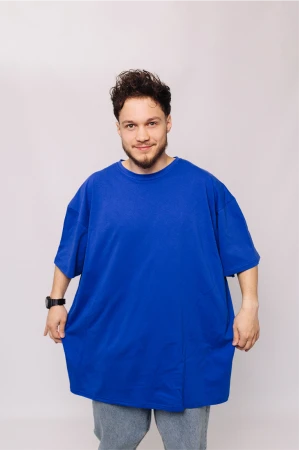 Мужская Яркая Синяя Электрик футболка Большого размера батал 3XL 4XL 5XL 6XL 7XL 8XL 9XL