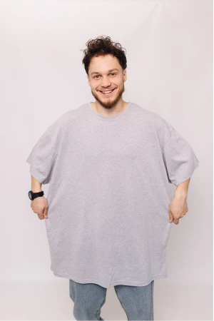 Мужская хлопковая Светло-серая футболка Большого размера батал 3XL 4XL 5XL 6XL 7XL 8XL 9XL Меланж