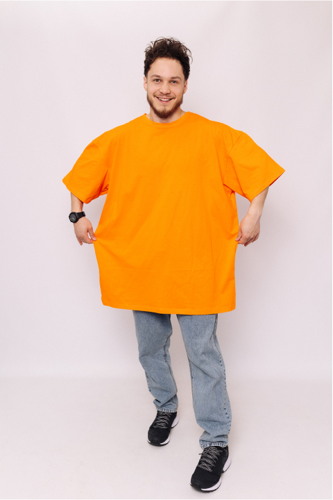 Мужская хлопковая Оранжевая футболка Большого размера батал
