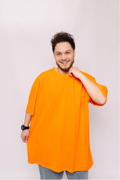 Мужская хлопковая Оранжевая футболка Большого размера батал