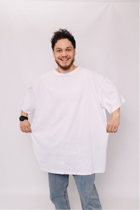 Мужская хлопковая Белая футболка Большого размера батал