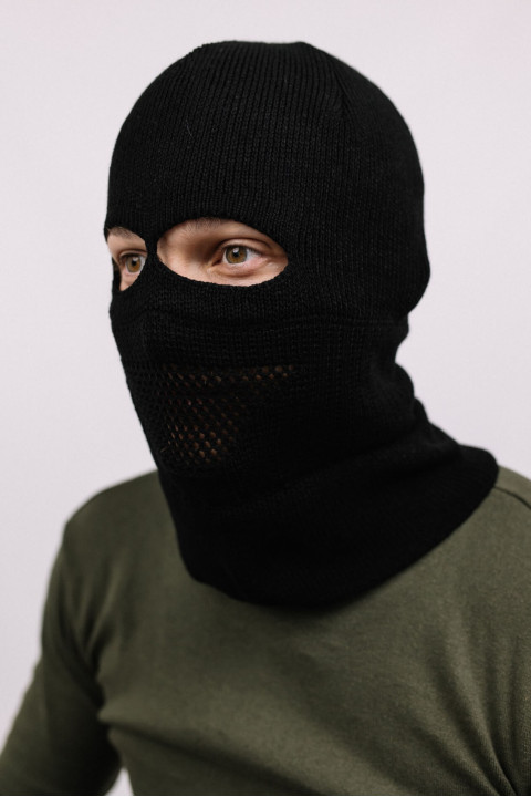 Мужская шапка-балаклава 2в1 чёрного цвета утепленная на флисе зимняя