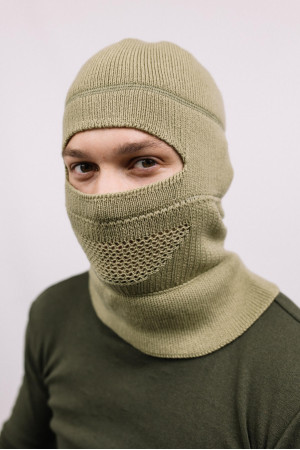Мужская шапка-балаклава 2в1 Светлая Олива утепленная на флисе зимняя для военных
