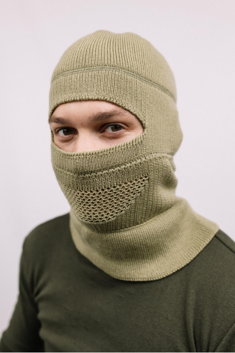 Мужская шапка-балаклава 2в1 Светлая Олива утепленная на флисе зимняя для военных