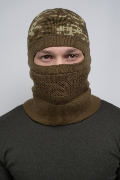 Мужская шапка-балаклава 2в1 Камуфляж Пиксель утепленная на флисе зимняя для военных