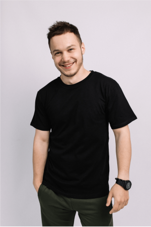 Мужская Черная футболка 100% хлопок трикотажная однотонная базова