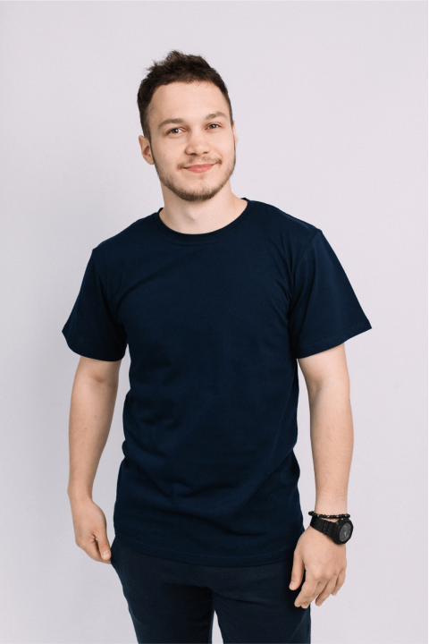 Мужская Темно-синяя футболка из хлопка трикотажная классическая