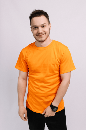 Мужская Оранжевая футболка хб трикотажная яркая 
