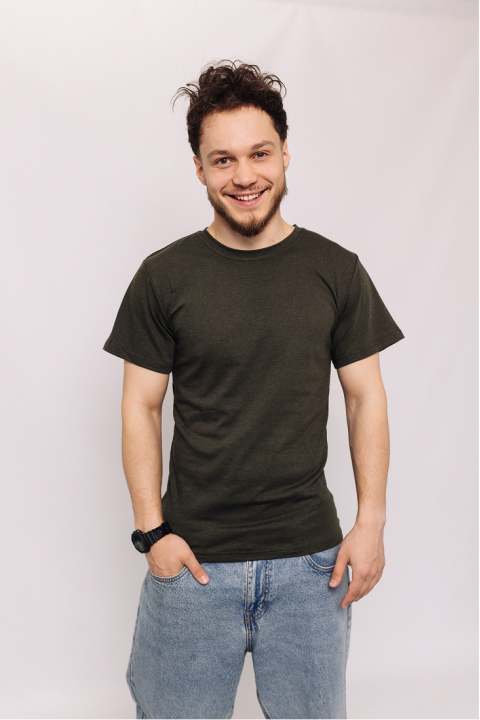 Мужская Оливковая Темная футболка из хлопка натуральная трикотажная
