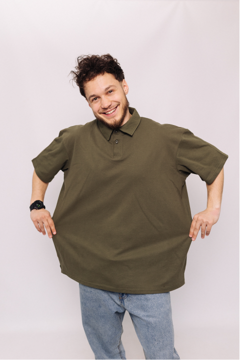 Мужская Оливковая футболка Поло с воротником форма нгу Батал 3XL-6XL