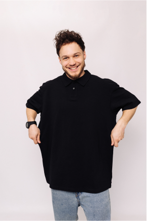 Мужская Черная футболка Поло с классическим воротником Батал 3XL-6XL