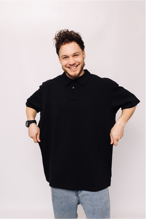 Мужская Черная футболка Поло с классическим воротником Батал 3XL-6XL