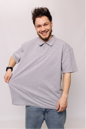 Мужская Светло-серая меланж футболка Поло с классическим воротником Батал 3XL-6XL