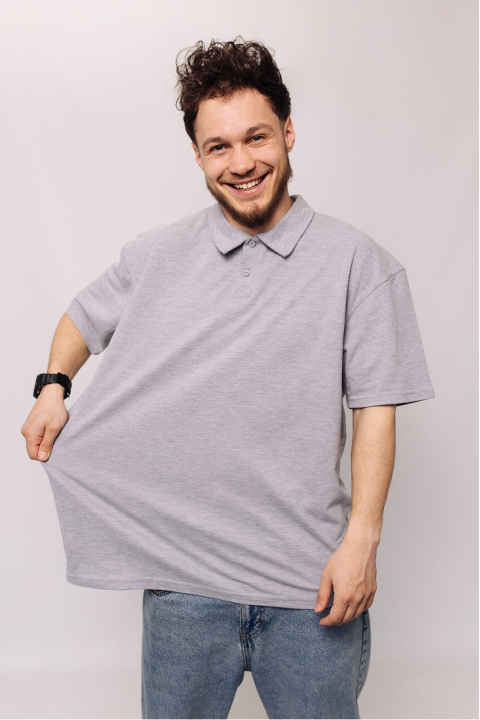Мужская Светло-серая меланж футболка Поло с классическим воротником Батал 3XL-6XL