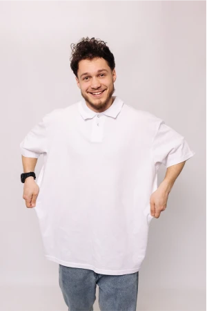 Чоловіча Біла футболка Поло з коміром класична Батал 3XL-6XL