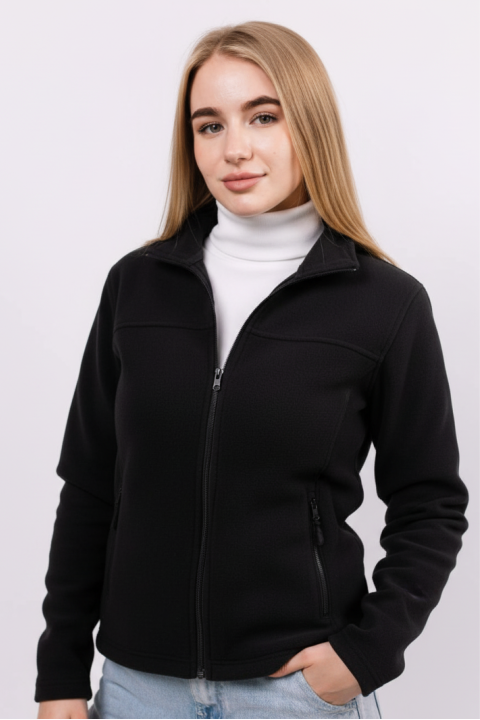 Женская черная флисовая кофта на молнии