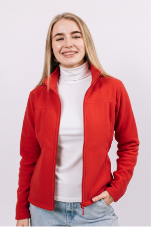 Женская красная флисовая кофта на молнии