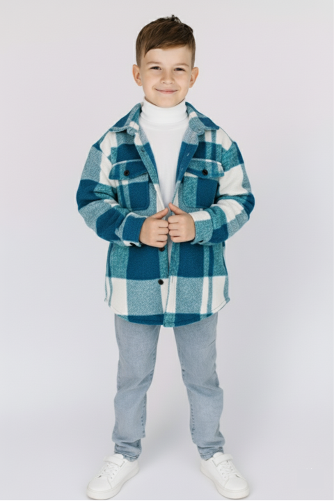 Детская теплая флисовая рубашка Голубого цвета для мальчика