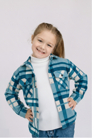 Детская теплая флисовая рубашка Голубого цвета для девочки