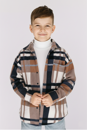 Детская теплая флисовая рубашка цвета Мокко для мальчика