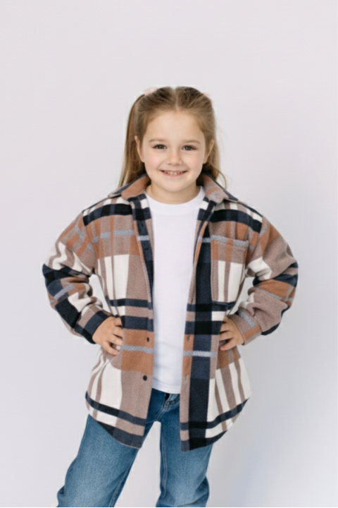 Детская теплая флисовая рубашка цвета Мокко для девочки