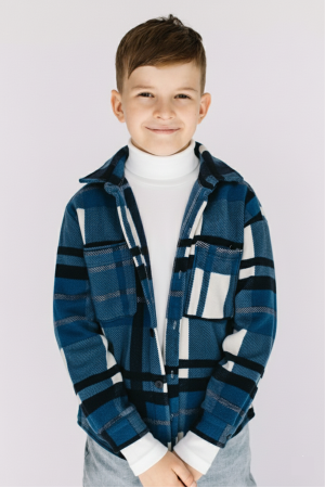 Детская теплая флисовая рубашка Темно-синего цвета для мальчика