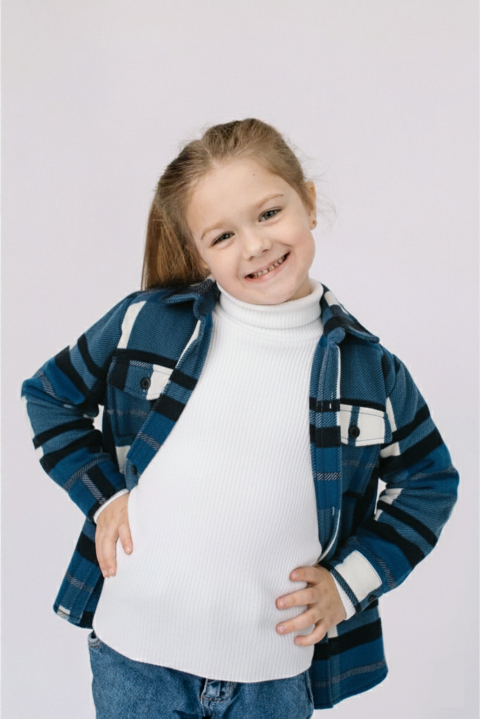 Детская теплая флисовая рубашка Темно-синего цвета для девочки