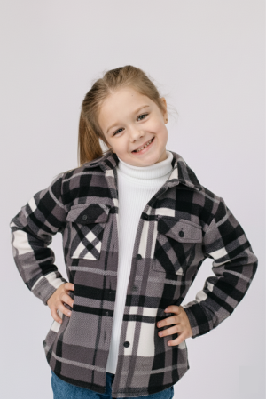Детская теплая флисовая рубашка Серого цвета для девочки