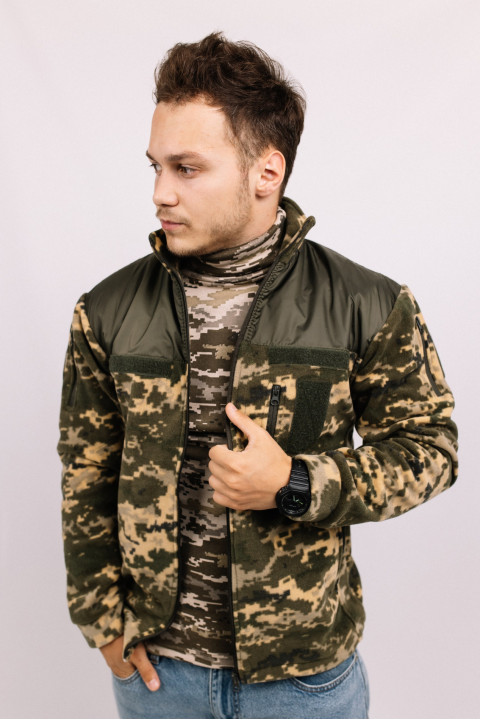 Мужская флисовая кофта Камуфляж Пиксель на замке с карманами для военнослужащих ВСУ