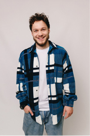 Мужская теплая флисовая рубашка Темно-синего цвета