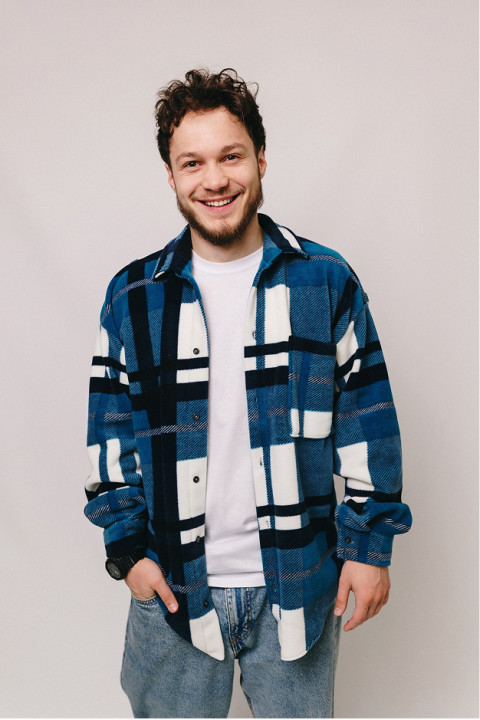 Мужская теплая флисовая рубашка Темно-синего цвета