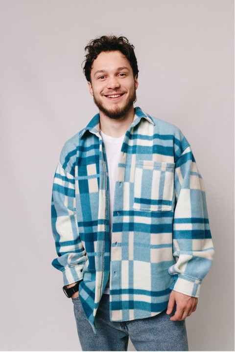 Мужская теплая флисовая рубашка Голубого цвета