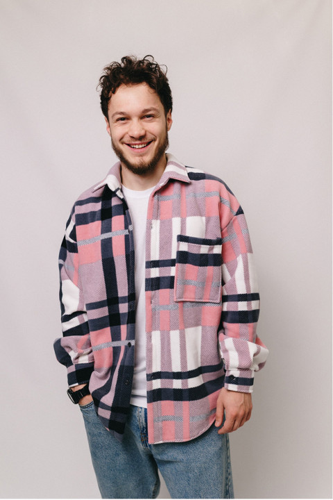 Мужская теплая флисовая рубашка Розового цвета