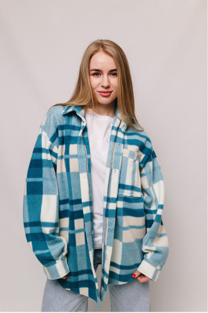 Женская теплая флисовая рубашка Голубого цвета