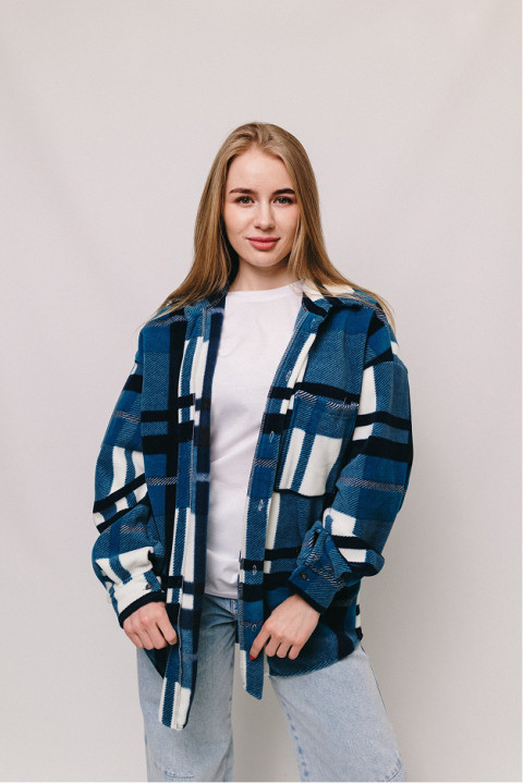 Женская теплая флисовая рубашка Темно-синего цвета