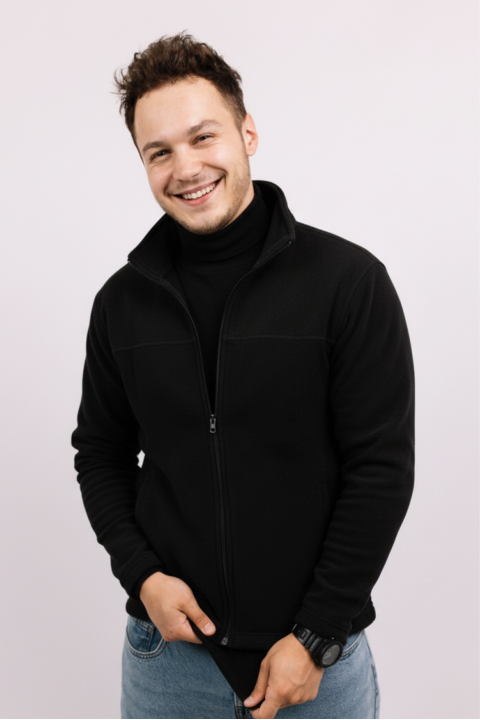 Мужская черная флисовая кофта на молнии