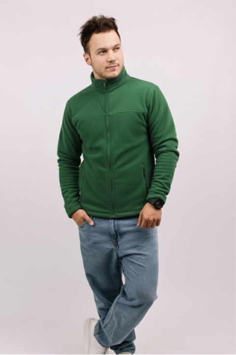 Мужская зеленая флисовая кофта на молнии