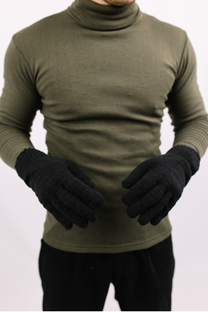 Мужские Черные вязаные двойные зимние рукавицы