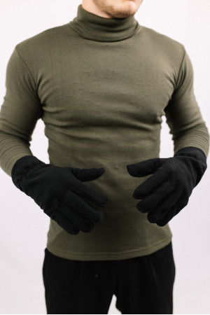 Мужские Черные флисовые двойные зимние рукавицы