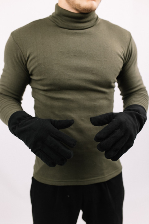 Мужские Черные флисовые двойные зимние рукавицы