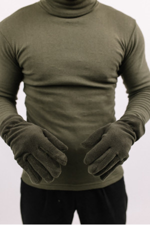 Мужские Оливковые флисовые двойные зимние рукавицы