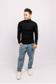Мужской Черный гольф водолазка с горловиной со стойкой и отворотом базовый классический