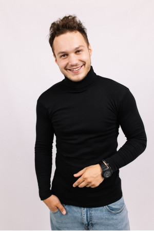 Мужской Черный гольф водолазка с горловиной со стойкой и отворотом базовый классический