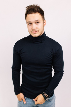 Мужской Темно-синий гольф с горловиной со стойкой и отворотом базовый классический