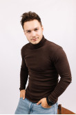 Мужской Коричневый гольф водолазка с горловиной со стойкой и отворотом базовый