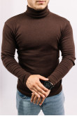 Мужской Коричневый гольф водолазка с горловиной со стойкой и отворотом базовый