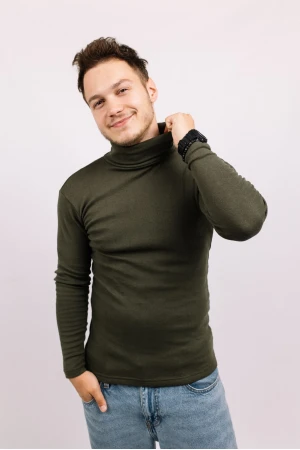 Мужской Оливковый Хаки гольф водолазка с горловиной со стойкой и отворотом базовый милитари