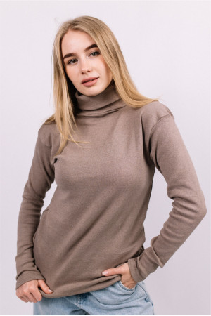 Женский Бежевый гольф Мокко с горловиной со стойкой и отворотом базовый