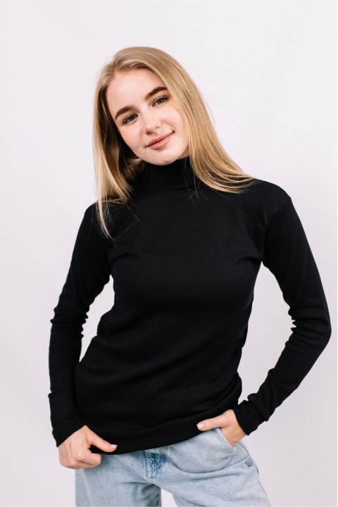 Женский Черный гольф водолазка с горловиной со стойкой и отворотом базовый классический